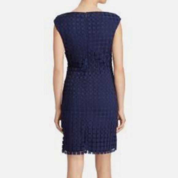 Lauren Ralph Lauren Geometric Square Lace Sheath Dress Office Navy Blue Size 4 - Picture 2 of 14